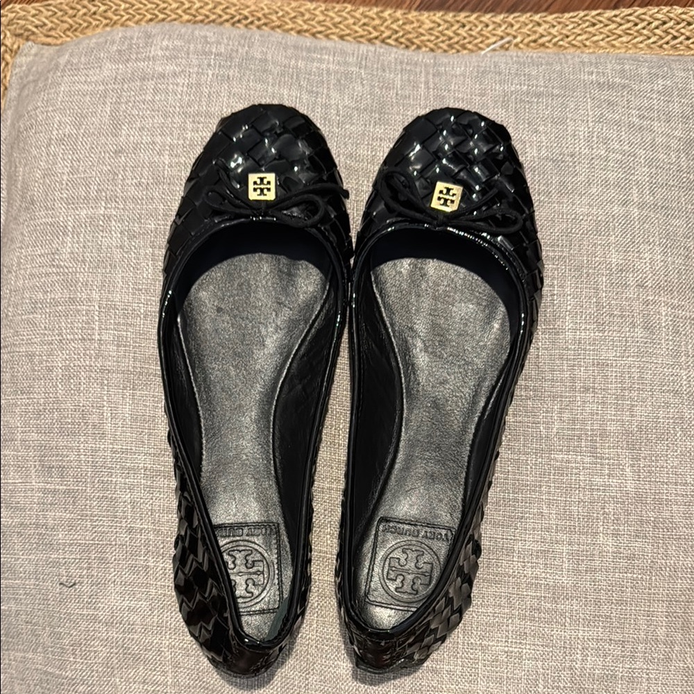 Tory Burch Black Patent Woven Ballet Flats